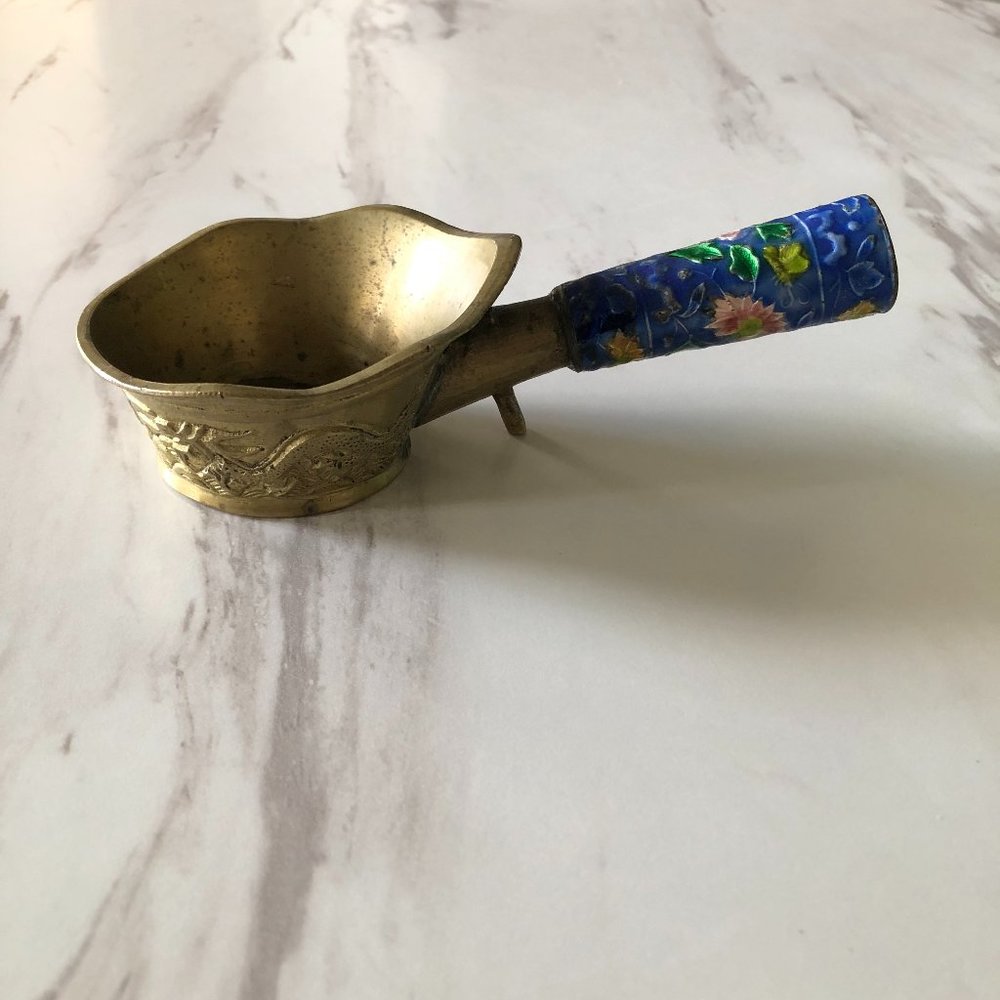 Vintage Asian Style Brass and Cloisonne Silk Iron